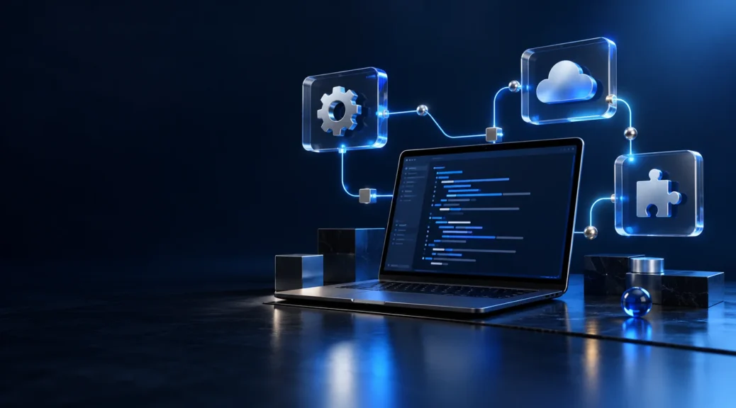 Illustratie van WordPress development en koppelingen tussen systemen