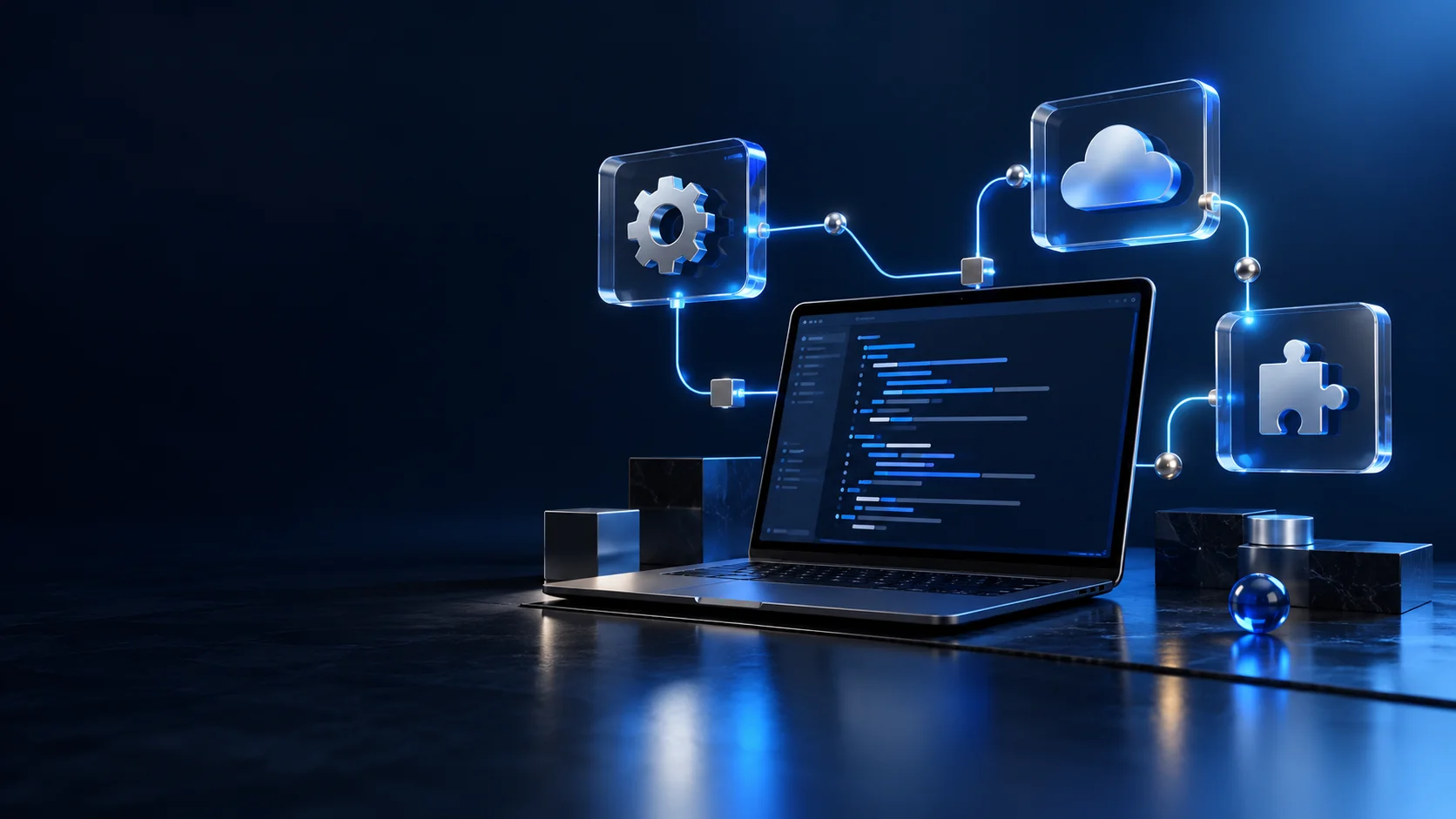 Illustratie van WordPress development en koppelingen tussen systemen