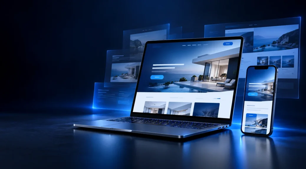 Illustratie van een professionele website op laptop en mobiel