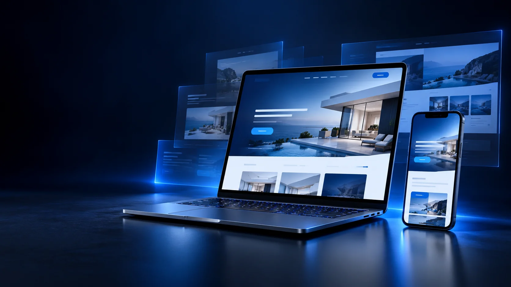 Illustratie van een professionele website op laptop en mobiel