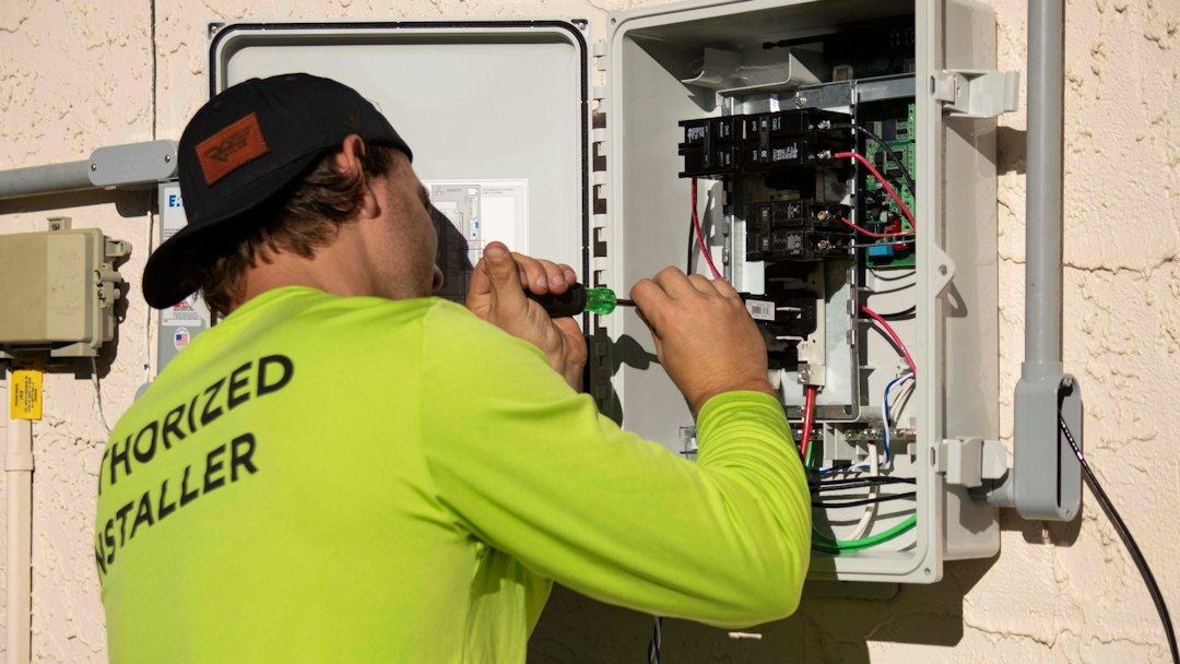 Installateur werkt met een schroevendraaier aan een elektrisch paneel
