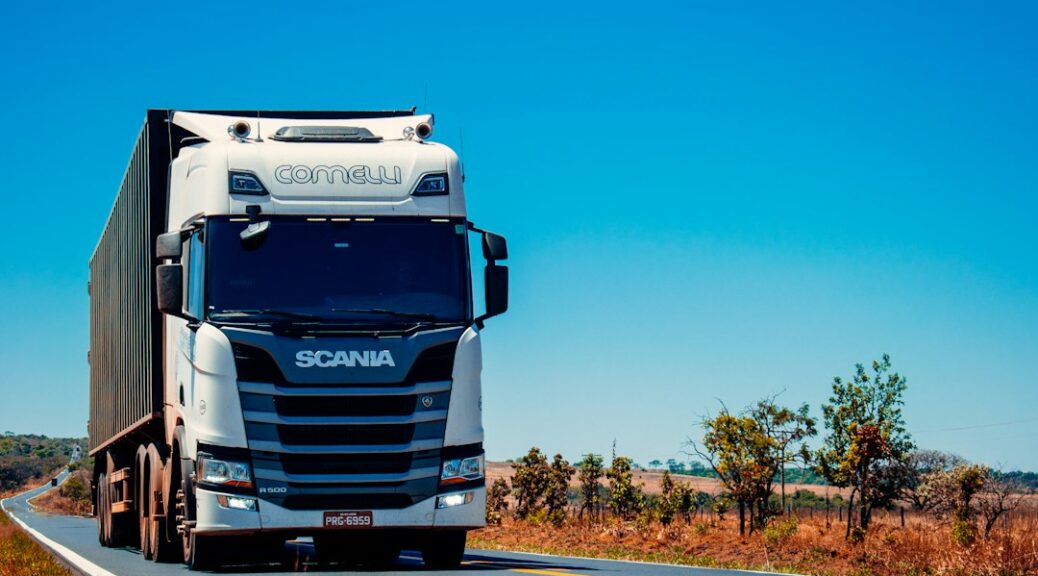 Witte vrachtwagen met oplegger op een weg