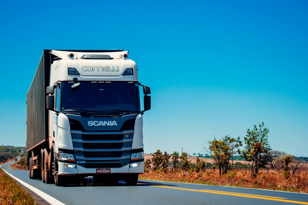 Witte vrachtwagen met oplegger op een weg